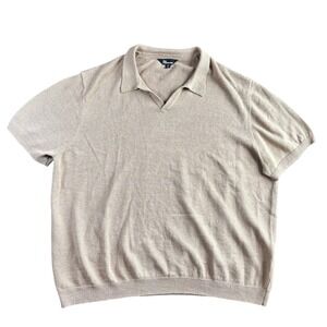 the commons Mens Linen Cotton Knit Polo Sweater Quiet Luxury XXL Tan